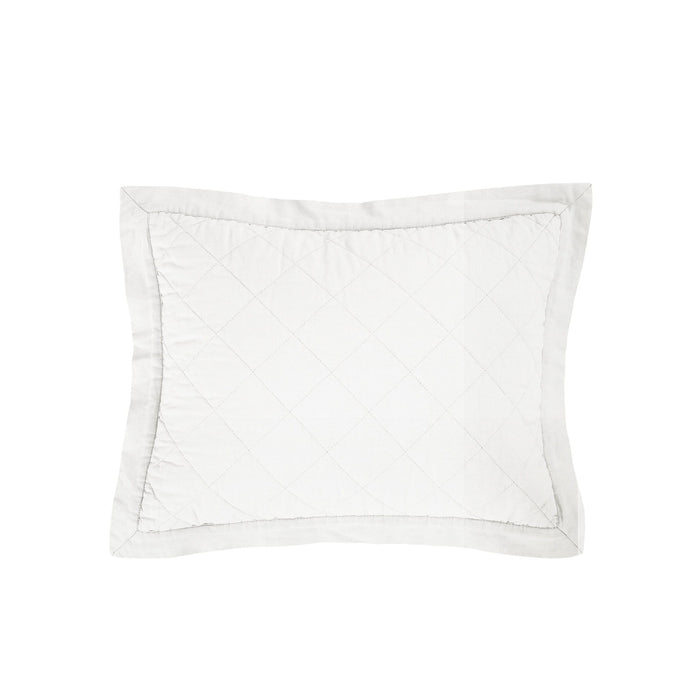 Diamond Linen - Linen Cotton Diamond Quilted Boudoir Pillow - Vintage White