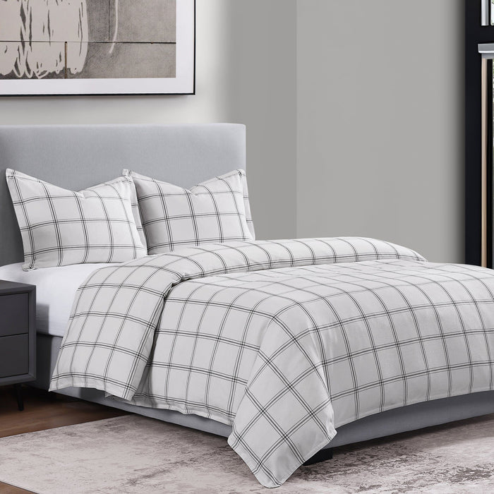 Windowpane - King Plaid Comforter Set (Set of 3) - White