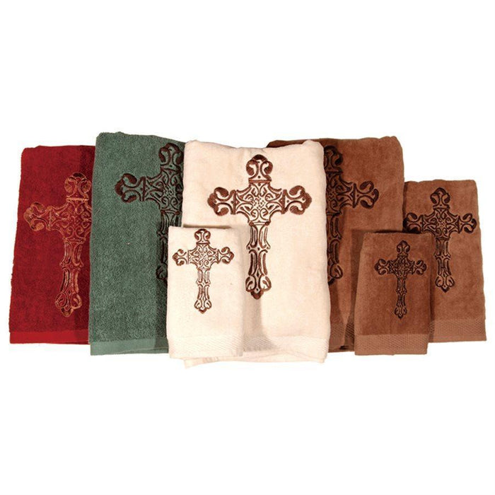 Western Cross - Embroidered Cross Towel Set (Set of 3), 2 Per Carton - Turquoise