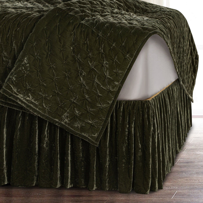 Stella - Queen Faux Silk Velvet Bed Skirt - Fern Green
