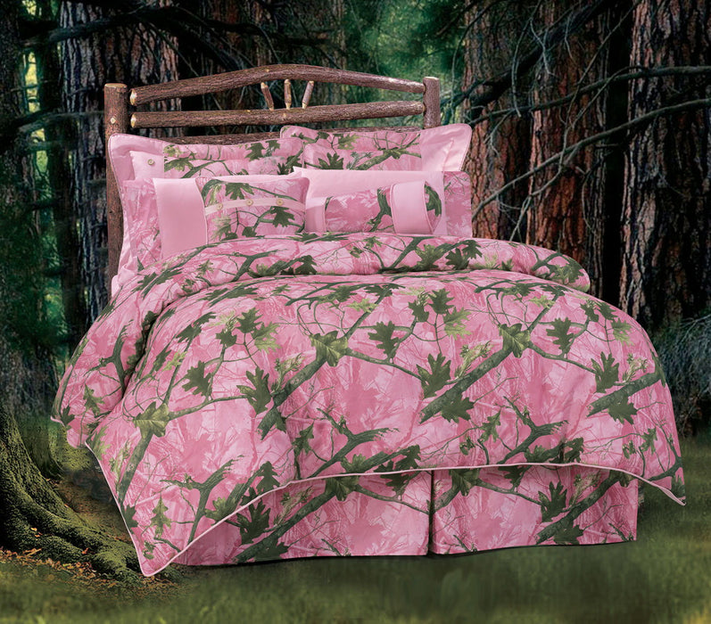 Camo - Oak Camo Queen Comforter Set (Set of 7) - Pink / Green