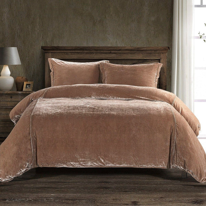 Stella - Queen Faux Silk Velvet Duvet Cover Set (Set of 3) - Dusty Rose