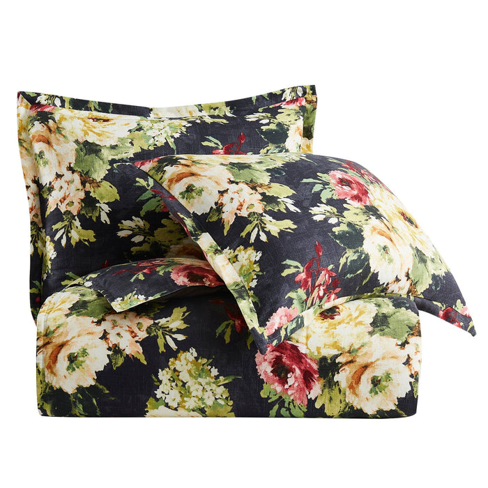 Peony - King Washed Linen Comforter Set (Set of 3) - Charcoal