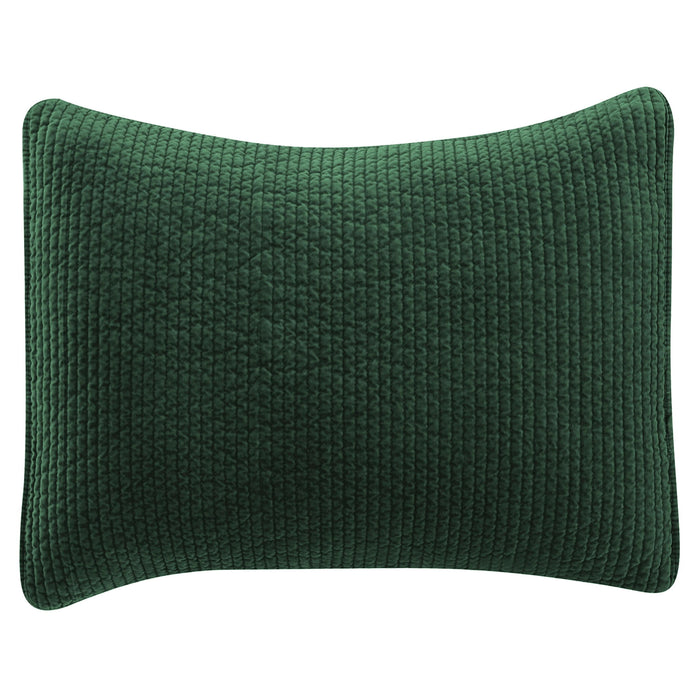 Stonewashed Cotton Velvet - Quilted Pillow Sham - Emerald