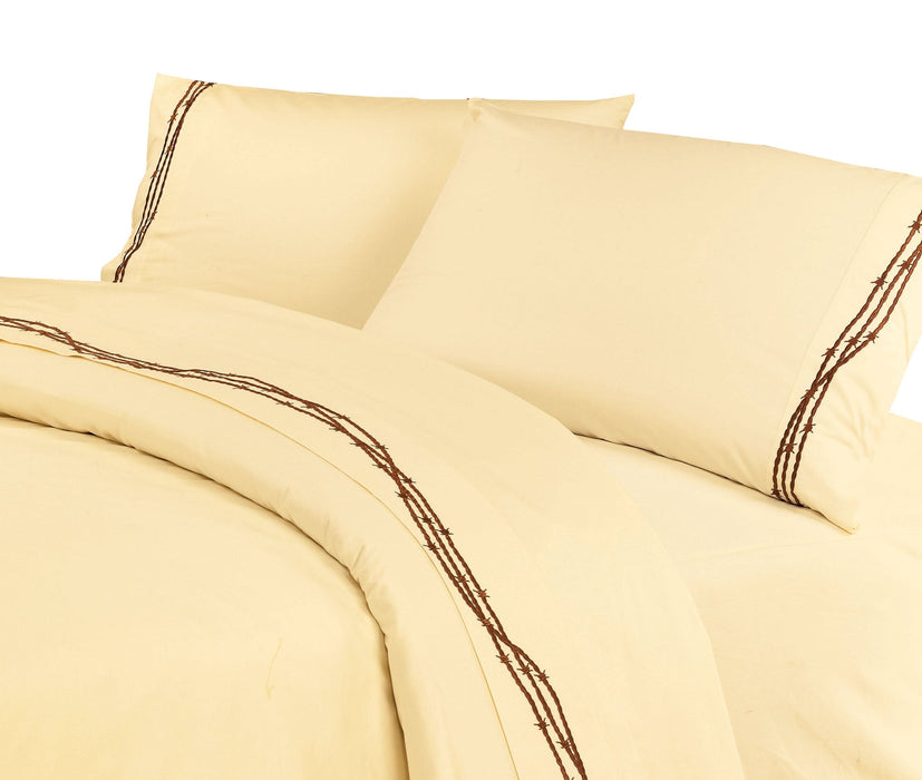 Rustic Barbwire - Twin 350TC Barbwire Embroidered Sheet Set (Set of 3) - Cream