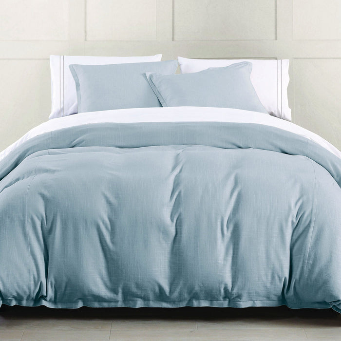 Hera - King Washed Linen Flange Comforter Set (Set of 3) - Light Blue
