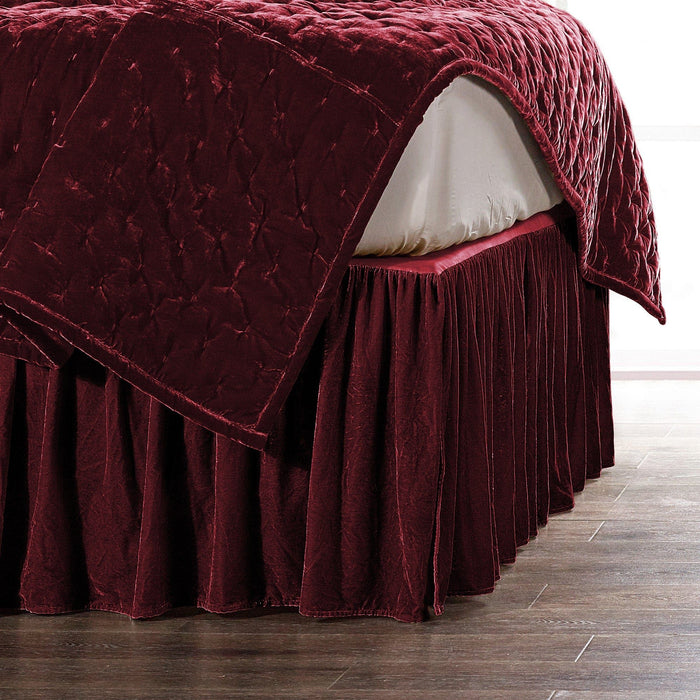 Stella - Queen Faux Silk Velvet Bed Skirt - Garnet Red