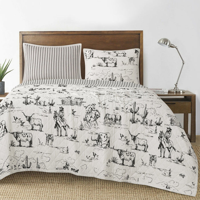 Ranch Life - King Western Toile Reversible Quilt Set (Set of 3) - Black