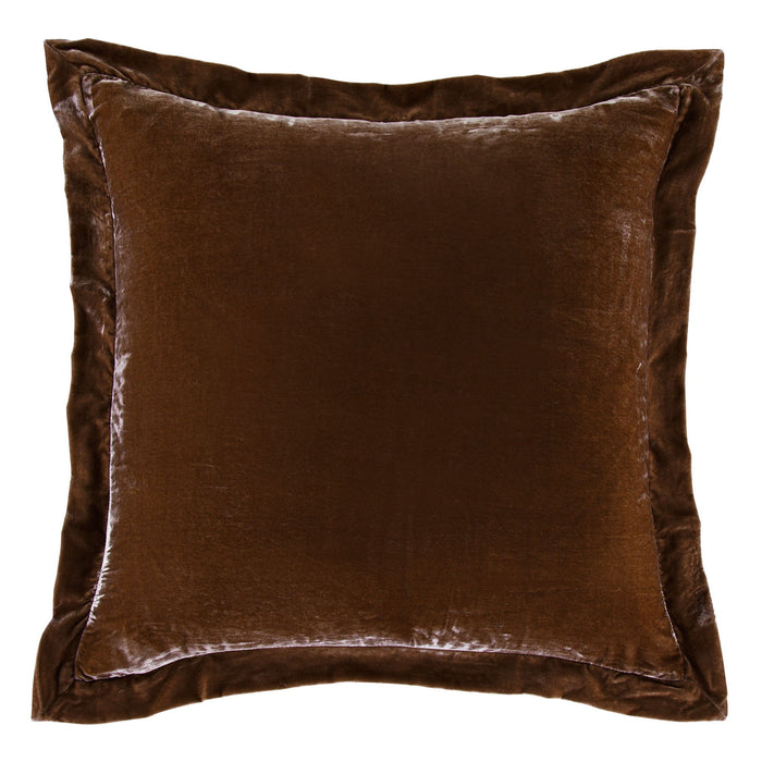 Stella - Faux Silk Velvet Flanged Euro Sham - Copper Brown