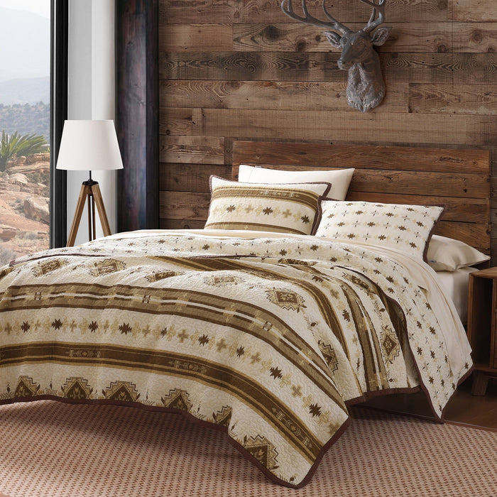 Dakota - Full/Queen Reversible Quilt Set With 2 Standard Shams (Set of 3) - Tan