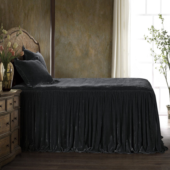 Stella - Twin Faux Silk Velvet Bedspread Set (Set of 2) - Black