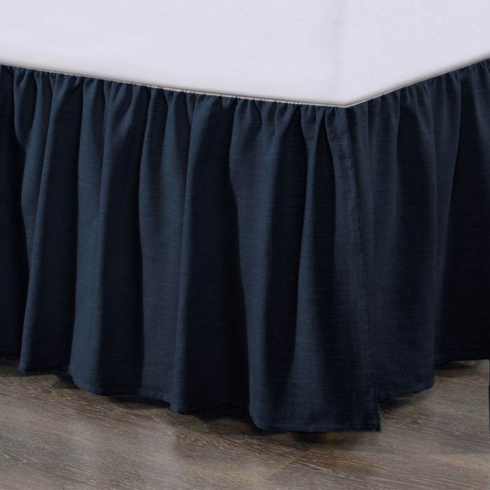 Lily - Queen Washed Linen Gathered Bed Skirt - Navy