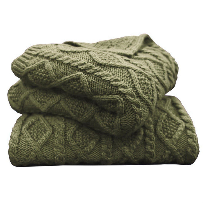 Cable Knit - Soft Wool Throw Blanket - Sage Green