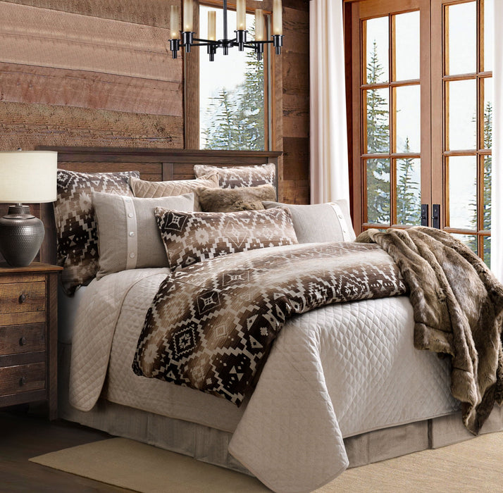 Chalet - King Aztec Comforter Set (Set of 3) - White / Brown