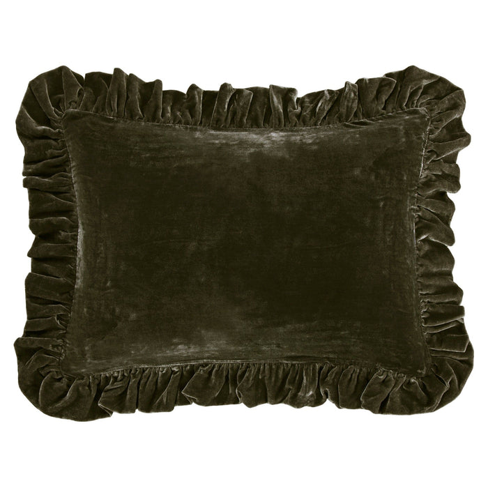 Stella - Faux Silk Velvet Ruffled Dutch Euro Pillow - Fern Green