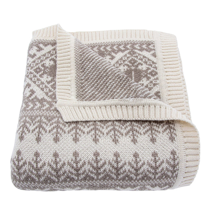 Fair Isle - Knit Throw Blanket - Taupe