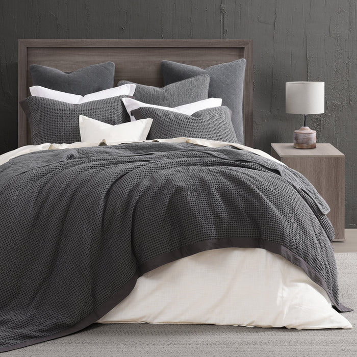 Stonewashed Cotton Waffle Weave - Queen Duvet Cover Set (Set of 3) - Slate