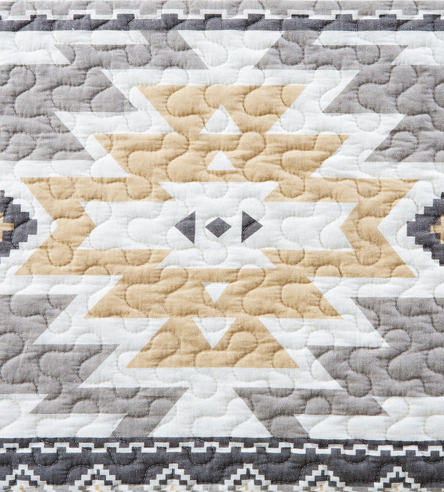 Desert Sage - Full/Queen Reversible Quilt Set (Set of 3) - Tan / White / Gray