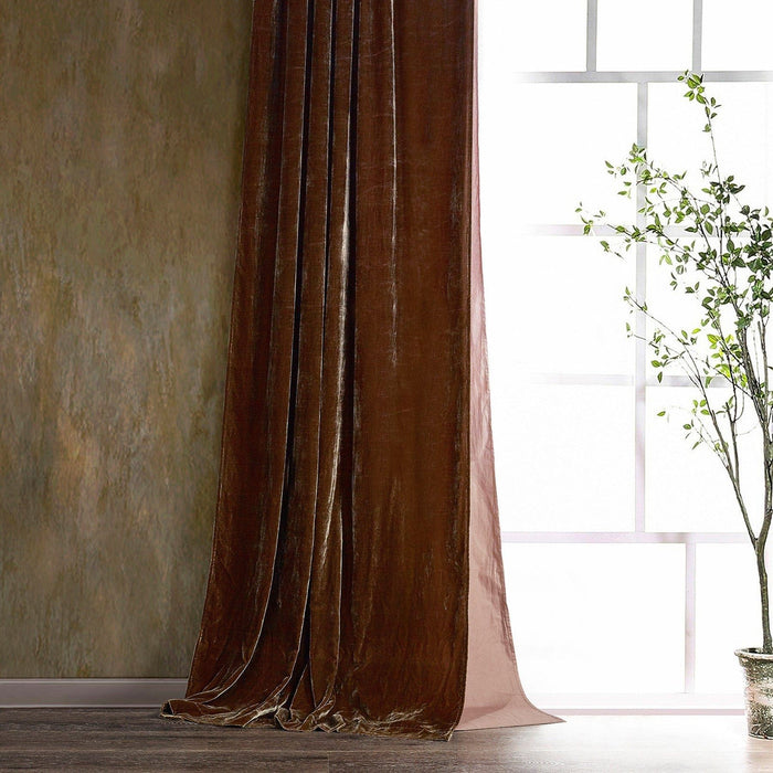 Stella - Faux Silk Velvet Curtain - Copper Brown