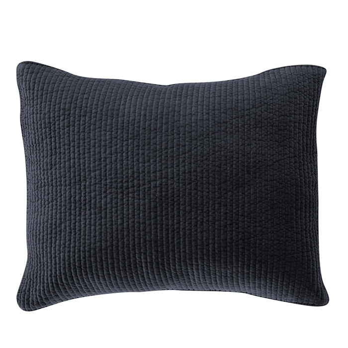 Stonewashed Cotton Velvet - 21" x 34" Quilted Pillow Sham - Navy