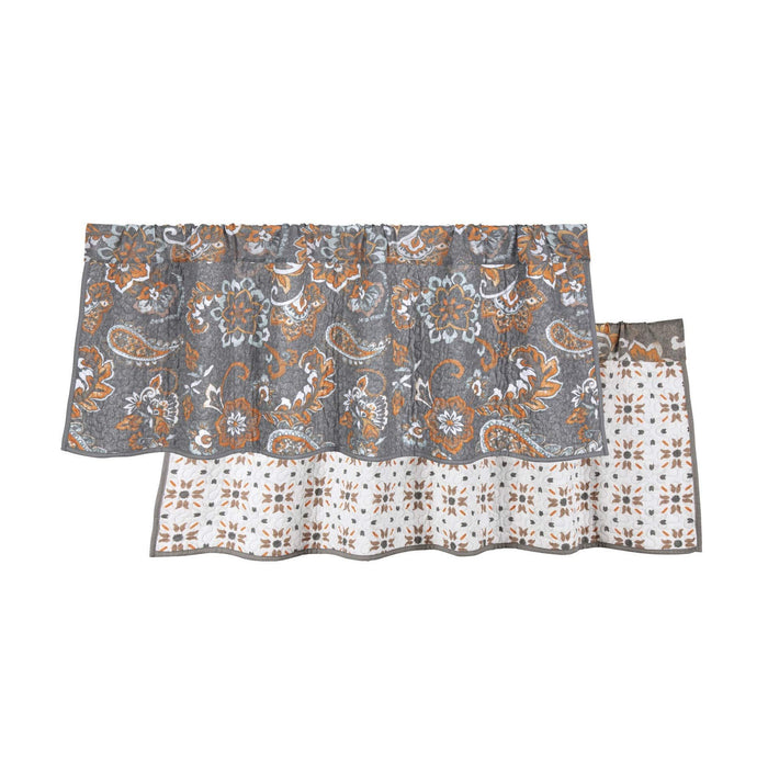 Abbie - Western Paisley Reversible Quilted Valance - Gray