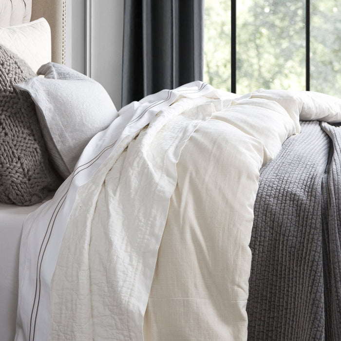 Hera - Queen Washed Linen Flange Duvet Cover Set (Set of 3) - White