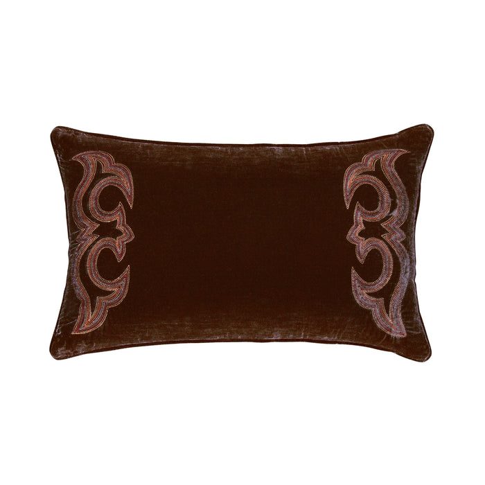 Stella - Boot Stitch Faux Silk Velvet Lumbar Pillow - Copper Brown
