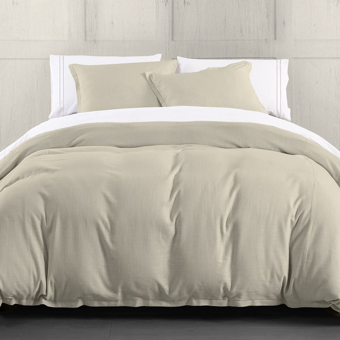 Hera - Queen Washed Linen Flange Comforter Set (Set of 3) - Light Tan