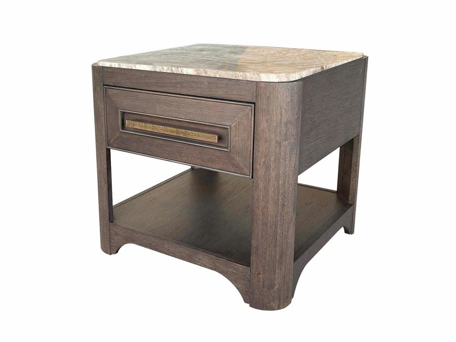 Lancia - End Table With Stone Top - Charred Oak