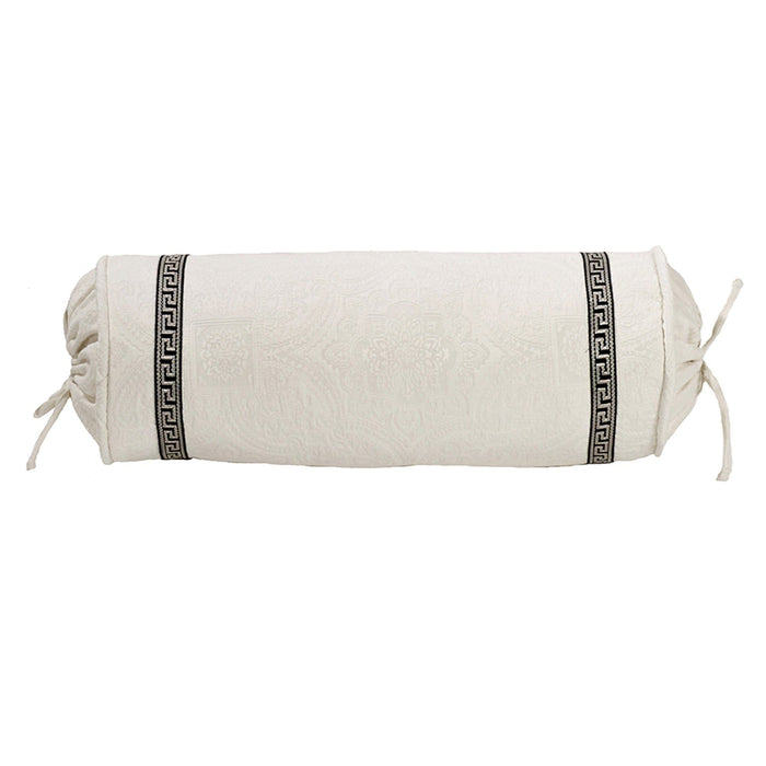 Augusta Toile - Matelasse Greek Key Trim Neckroll Pillow - White