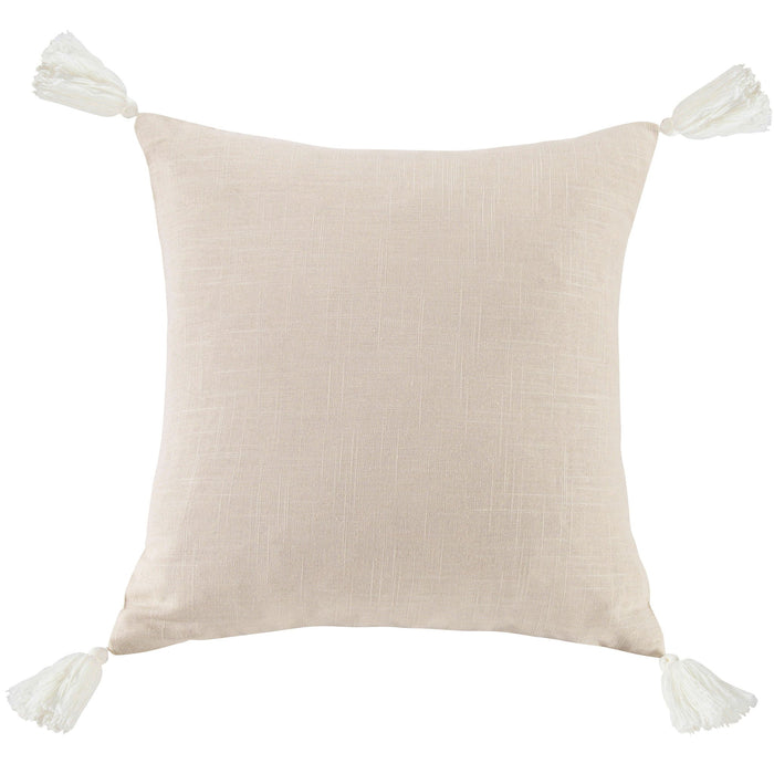Luna - Washed Linen Tasseled Square Pillow - Light Tan