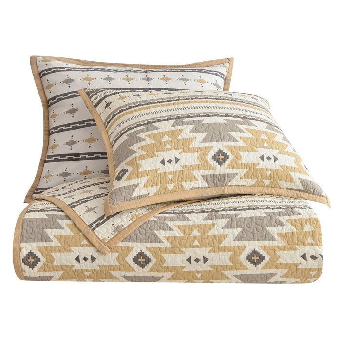 Desert Sage - Full/Queen Reversible Quilt Set (Set of 3) - Tan / White / Gray