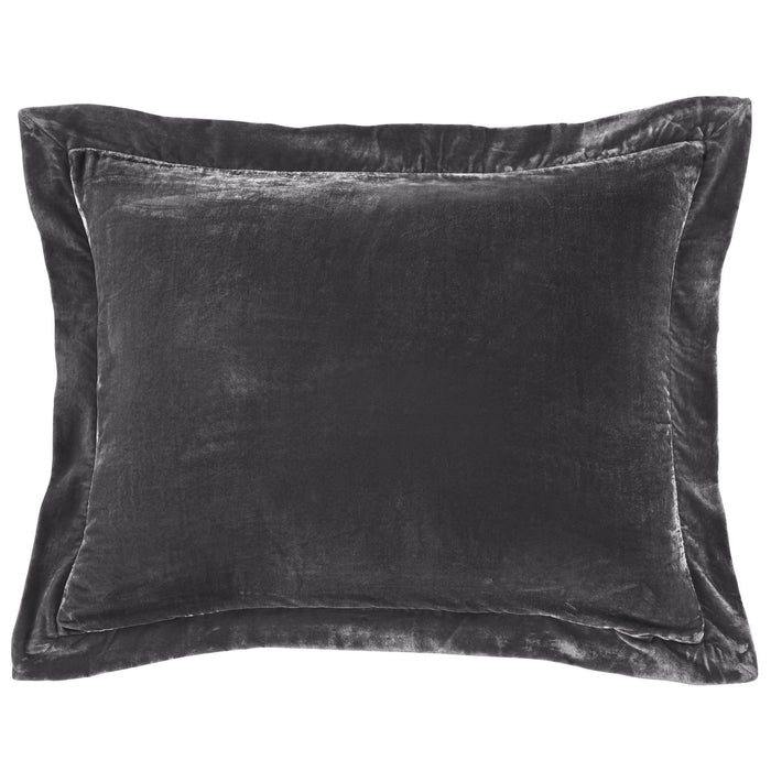 Stella - Faux Silk Velvet Flanged Dutch Euro Pillow - Dark Slate
