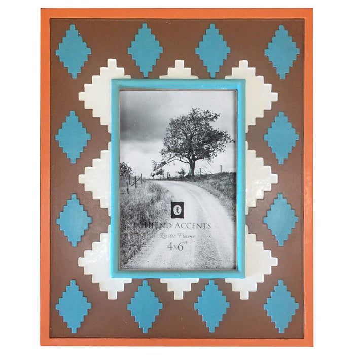 Picture Frame - 4" x 6" Aztec Pattern Picture Frame 4 Per Carton - Blue / Dark Brown