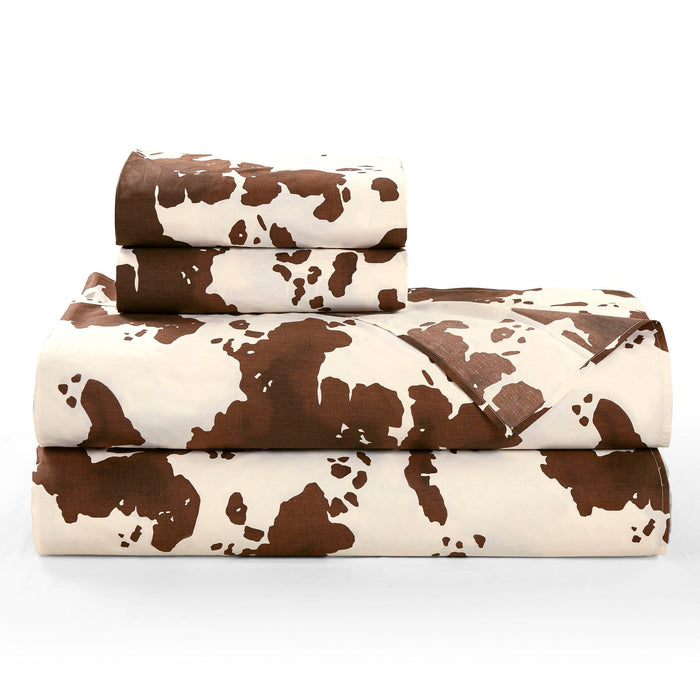 Elsa Cowhide - Full 200TC Cotton Cowhide Sheet Set (Set of 4) - Chocolate