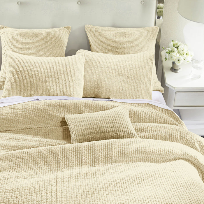 Stonewashed Cotton Velvet - Full/Queen Quilt Set (Set of 3) - Light Tan