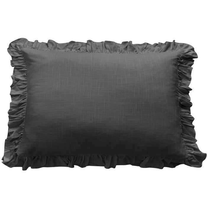 Lily - Washed Linen Ruffled Dutch Euro Pillow - Slate