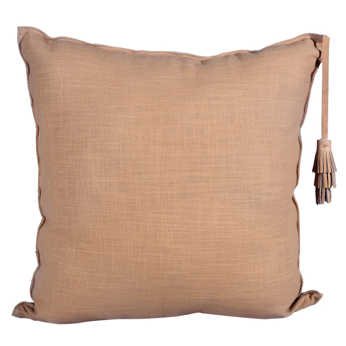 Genuine Leather - Chevron Tasseled Throw Pillow - Tan
