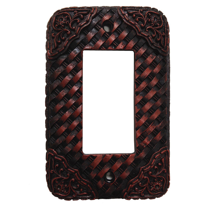 Weaver Switch Plate - 5" x 3.5" Tooled Resin Weaver Single Rocker Wall Switch Plate 4 Per Carton - Brown