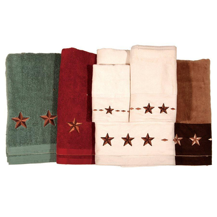Rustic Star - Embroidered Star Towel Set (Set of 3), 2 Per Carton - Turquoise