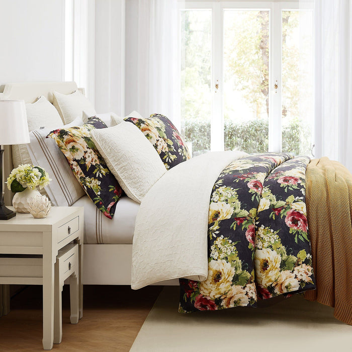 Peony - King Washed Linen Comforter Set (Set of 3) - Charcoal