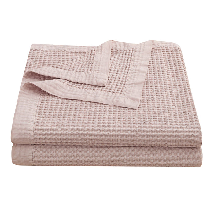 Stonewashed Cotton Waffle Weave - Twin Coverlet - Blush
