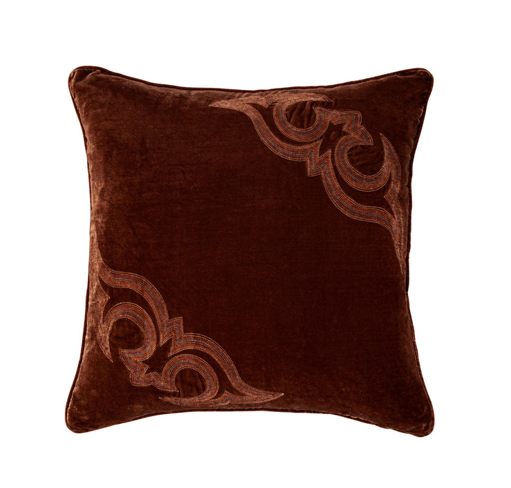 Stella - Boot Stitch Faux Silk Velvet Pillow - Copper Brown