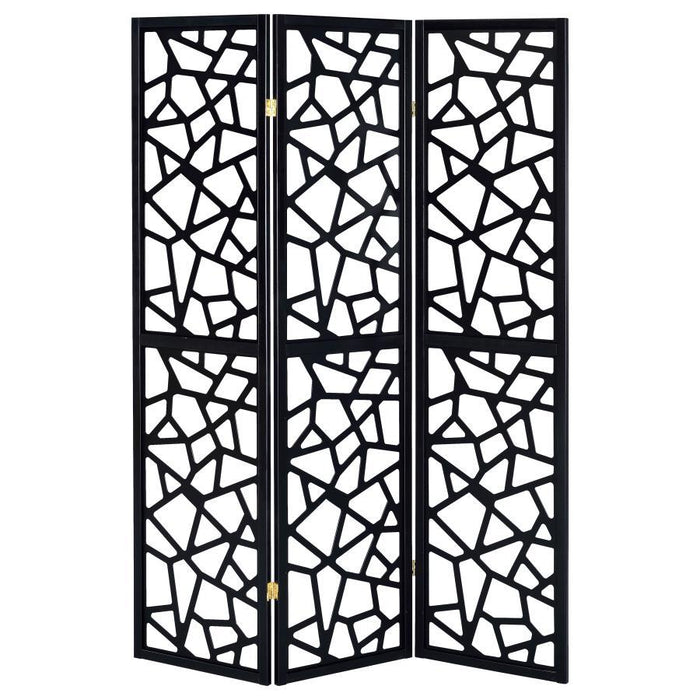 Nailan - 3-Panel Room Divider Folding Screen Open Mosaic - Black