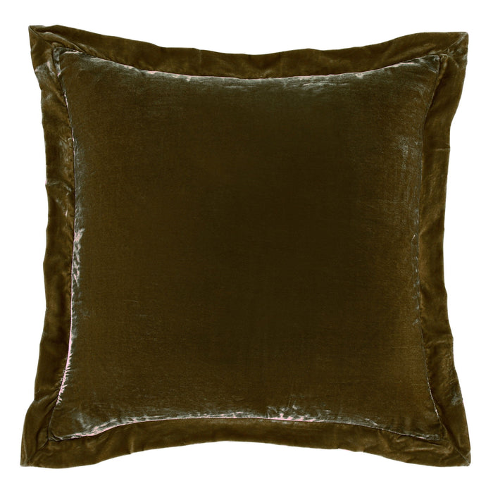 Stella - Faux Silk Velvet Flanged Euro Sham - Green Ochre