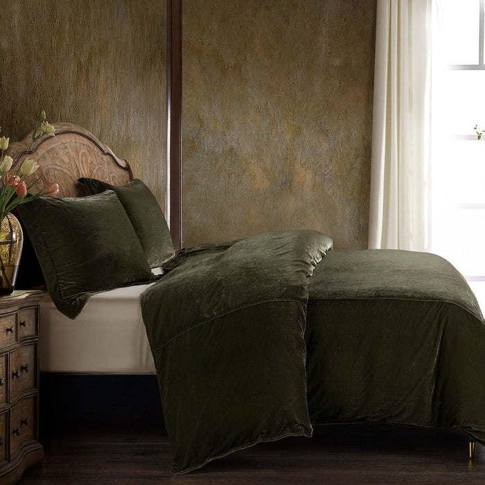 Stella - King Faux Silk Velvet Duvet Cover Set (Set of 3) - Fern Green