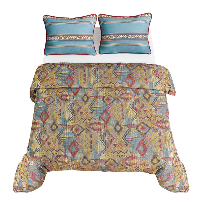 Ruidoso - Queen Comforter Set (Set of 4) - Gold / Red / Blue