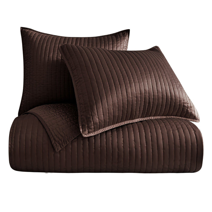 Satin Channel - Full/Queen Quilt Set (Set of 3) - Chocolate