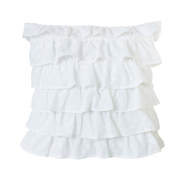 Salado - Tiered Ruffled Eyelet Pillow - White