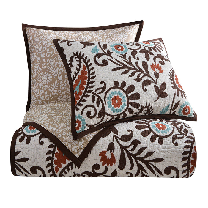 Rebecca - Twin Paisley Reversible Quilt Set (Set of 2) - Turquoise / Brown